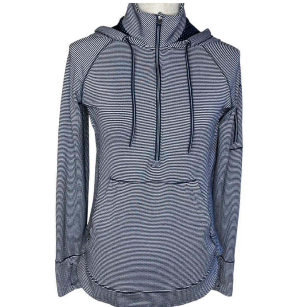 Athleta Blue/White Striped Half Zip Athletic Yoga Running Hoodie Jacket small